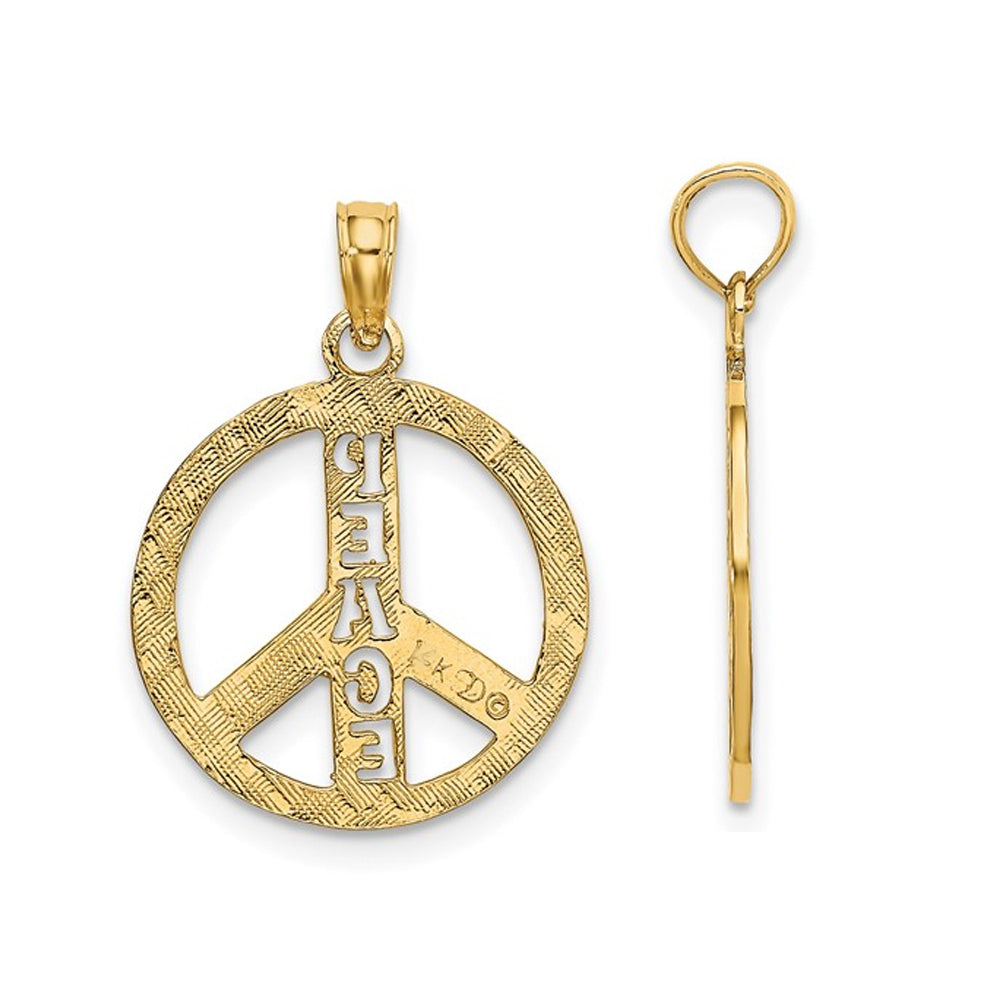 14K Yellow Gold Textured Peace Sign Charm Pendant Necklace with Chain Image 2