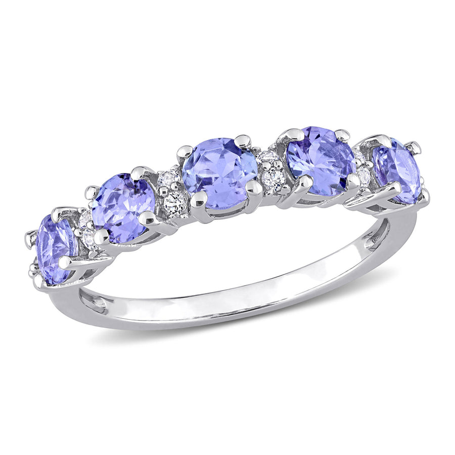 1.50 Carat (ctw) Tanzanite and White Topaz Semi-Eternity Ring Band in Sterling Silver Image 1