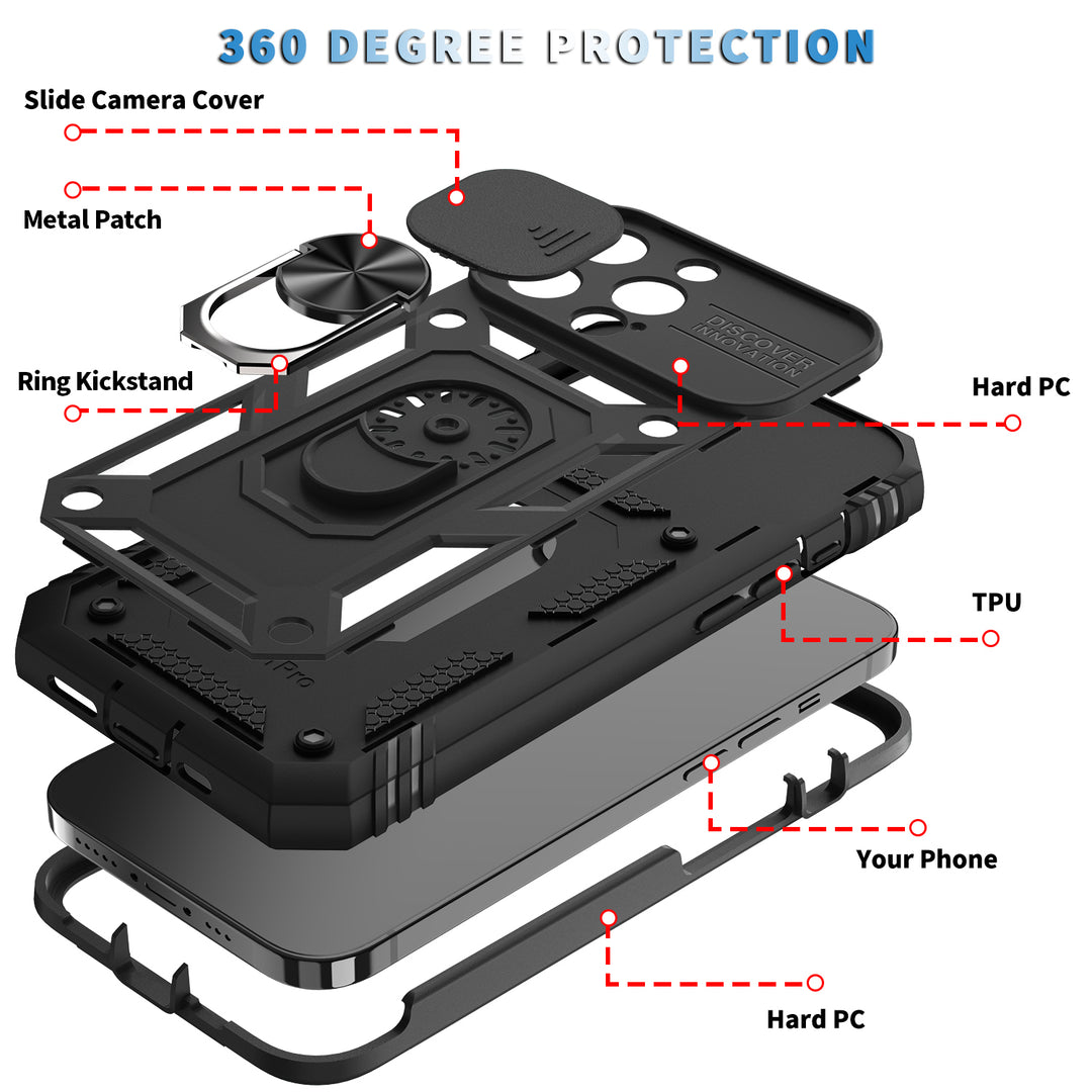 navor Military-Grade Hard Case Ring Car Mount Kickstand Shockproof Full Body Protective Anti-Slip Case for iPhone 13 Pro Image 4