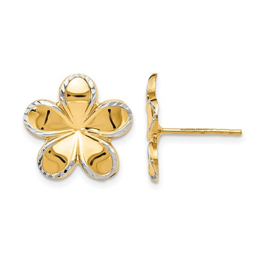 14K Yellow and White Gold Flower Post Earrings Image 1