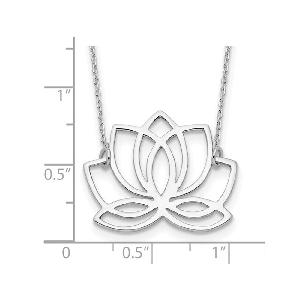 Sterling Silver Rhodium-plated Polished Lotus Flower 18 inch Necklace Image 2