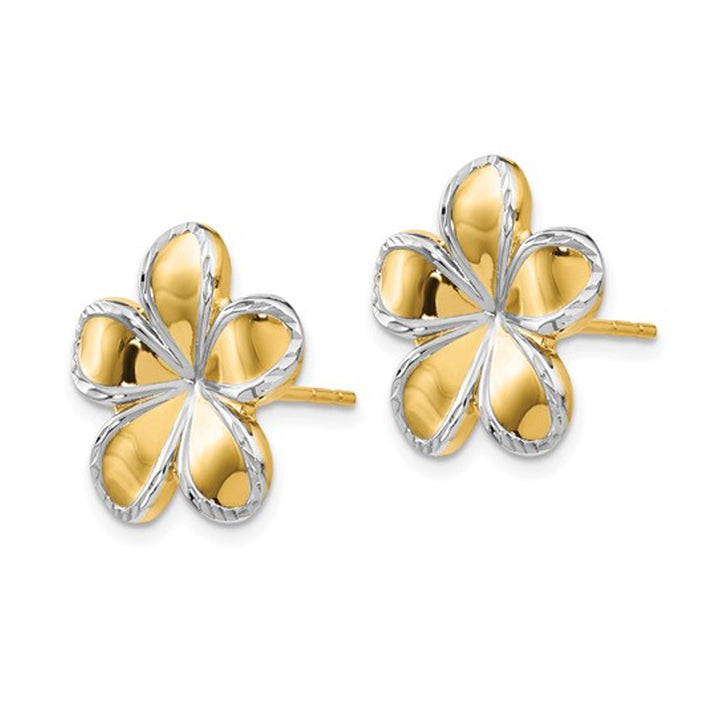 14K Yellow and White Gold Flower Post Earrings Image 4