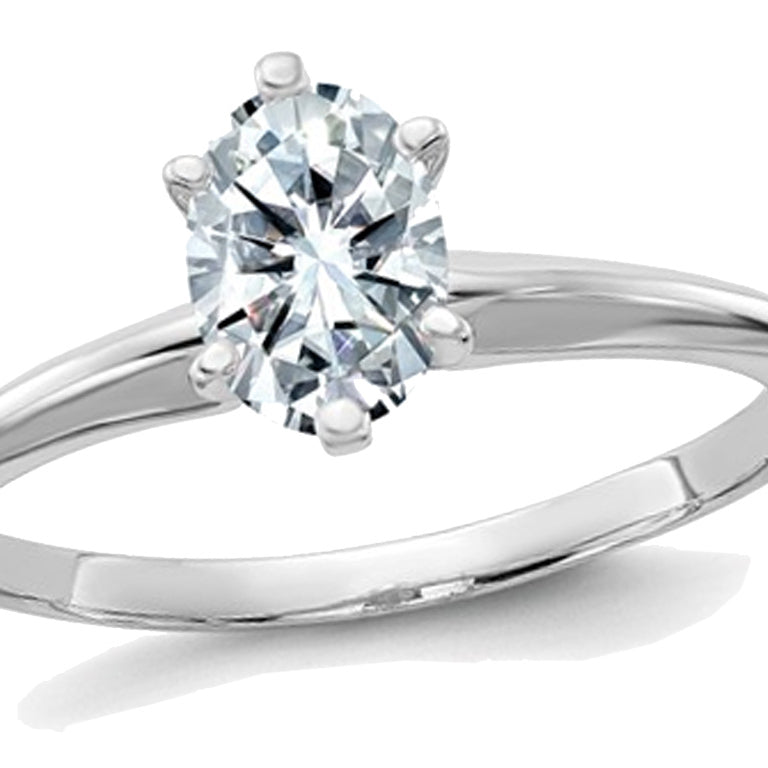 4/5 Carat (0.90 Ct. Look) Oval Cut Synthetic Moissanite Solitaire Engagement Ring in 14K White Gold Image 1