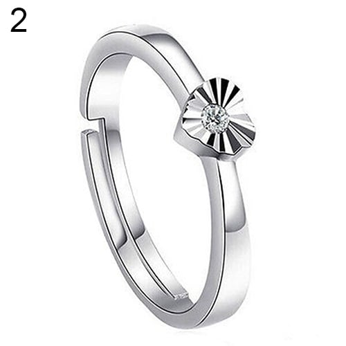 Silver Plated Forever Love Zircon Heart Adjustable Couple Ring Image 1