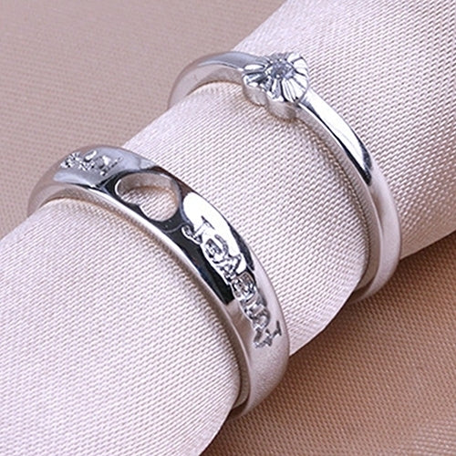 Silver Plated Forever Love Zircon Heart Adjustable Couple Ring Image 10