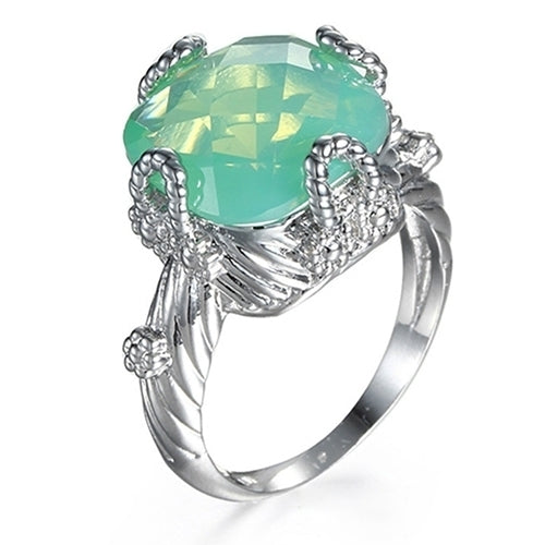 Green Opal Women Wedding Party Jewelry Silver Plated Ring Size 6/7/8/9/10 Image 1
