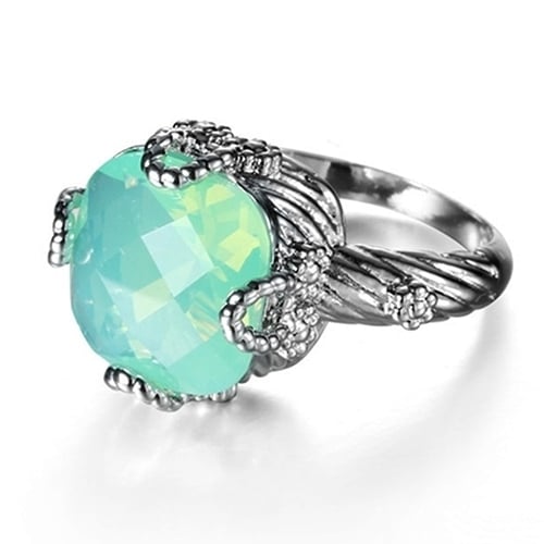 Green Opal Women Wedding Party Jewelry Silver Plated Ring Size 6/7/8/9/10 Image 2