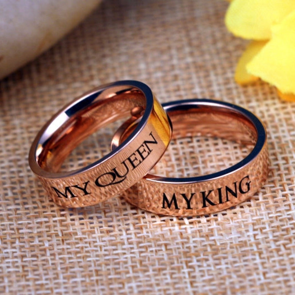 Fashion Letters Charm Couple Ring MY KING MY QUEEN Wedding Band Jewelry Gift Image 2