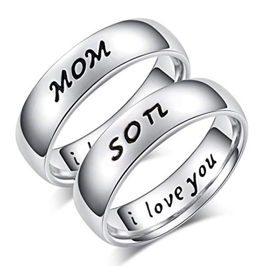 Titanium Steel Mom Son I Love You Carved Letter Finger Ring Mothers Day Jewelry Image 1