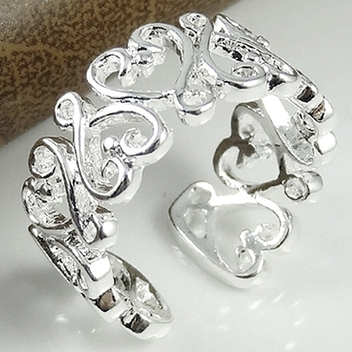 Women Fashion Gift Love Heart Adjustable Jewelry Hollow Silver Plated Open Ring Image 1