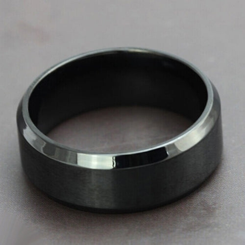 Fashion 8MM Titanium Steel Band Ring Men Wedding  Engagement Jewelry Black Image 2