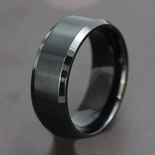 Fashion 8MM Titanium Steel Band Ring Men Wedding  Engagement Jewelry Black Image 3
