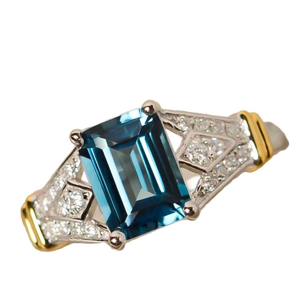Fashion Rectangle Cubic Zircon Rhinestone Ring Bridal Wedding Engagement Jewelry Image 2