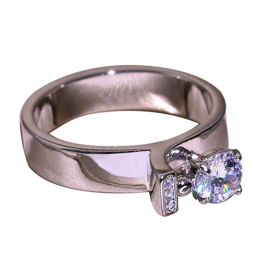 Women Round Cubic Zirconia Inlaid Finger Ring Wedding Engagement Jewelry Gift Image 1
