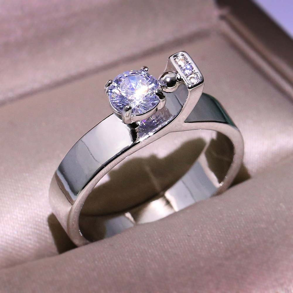 Women Round Cubic Zirconia Inlaid Finger Ring Wedding Engagement Jewelry Gift Image 2