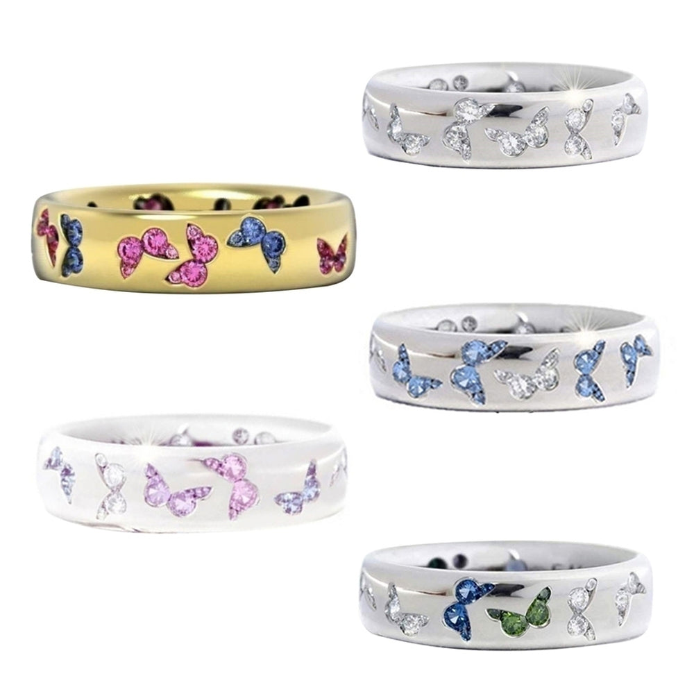 Fashion Women Butterfly Cubic Zirconia Inlaid Finger Ring Wedding Party Jewelry Image 2