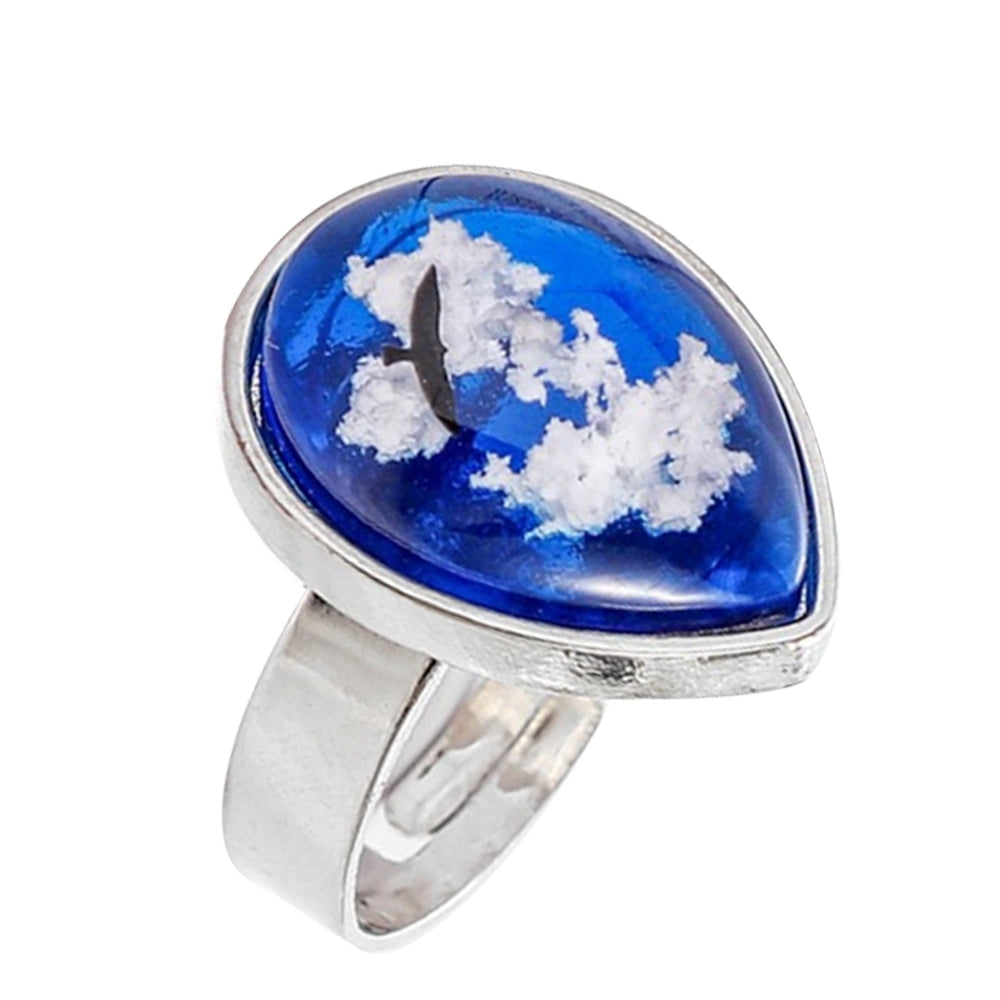 Women Fashion Round Water Drop Cloud Eagle Faux Sapphire Inlaid Ring Jewelry Image 2