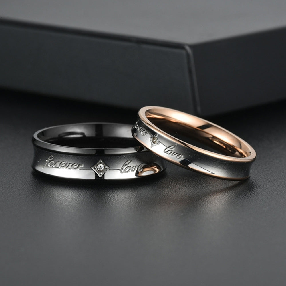 Men Fashion Rhinestone Inlaid Letter Forever Love Couple Wedding Ring Jewelry Image 2
