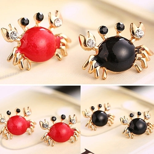 Women Sea Life Crab Rhinestones Ear Studs Golden Alloy Earrings Fashion Jewelry Image 2