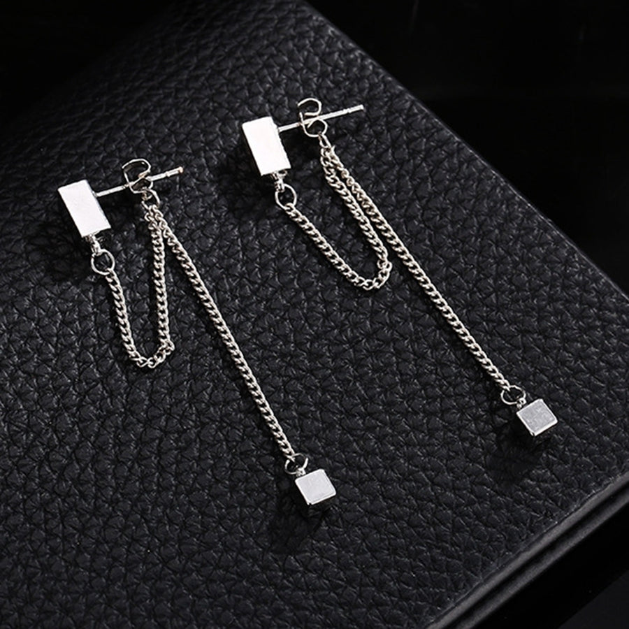 Women Fashion Simple Alloy Cube Long Chain Drop Dangle Earrings Eardrop Jewelry Image 1