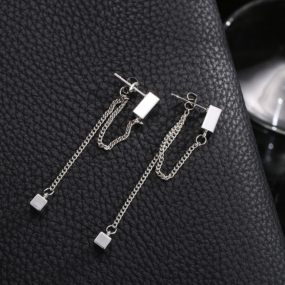 Women Fashion Simple Alloy Cube Long Chain Drop Dangle Earrings Eardrop Jewelry Image 2