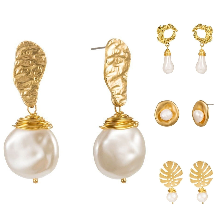 Fashion Irregular Faux Pearl Geometric Dangle Earrings Women Party Jewelry Gift Image 1
