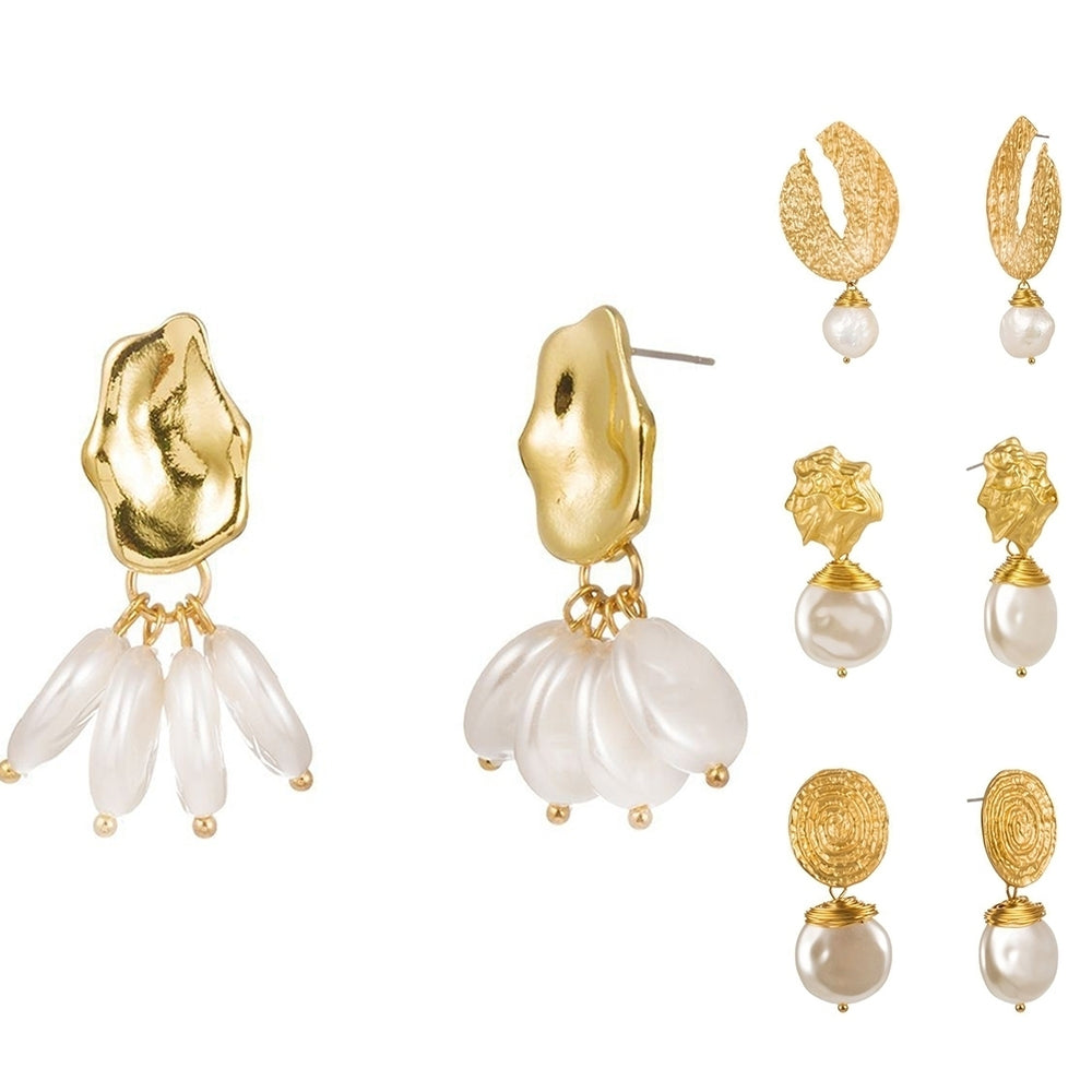 Fashion Irregular Faux Pearl Geometric Dangle Earrings Women Party Jewelry Gift Image 2
