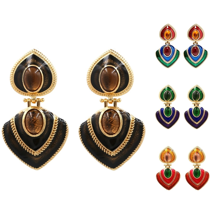 Women Faux Gem Inlaid Enamel Heart Dangle Multicolor Stud Earrings Jewelry Gift Image 1