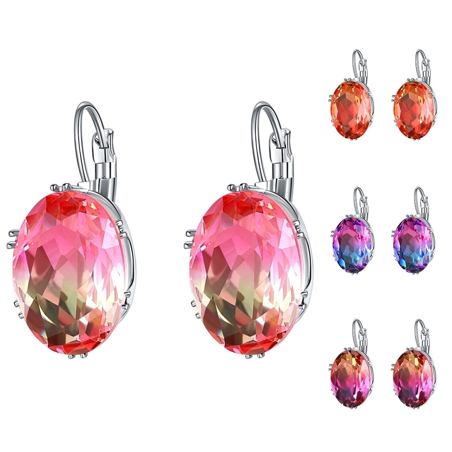 Fashion Women Oval Cubic Zirconia Inlaid Dangle Leverback Earrings Jewelry Gift Image 1