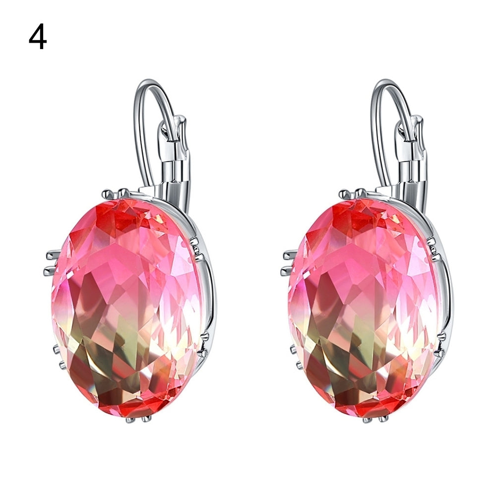 Fashion Women Oval Cubic Zirconia Inlaid Dangle Leverback Earrings Jewelry Gift Image 2