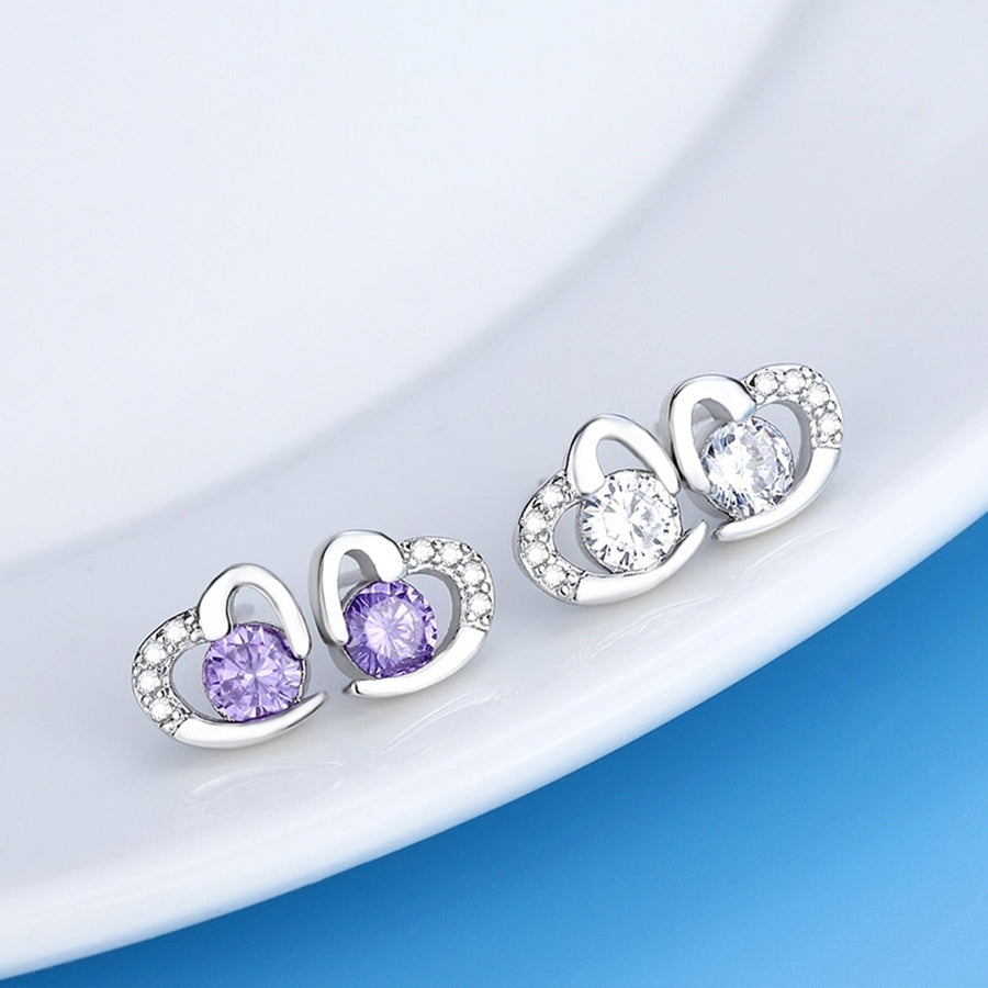 Fashion Women Cubic Zirconia Inlaid Love Heart Ear Stud Earrings Jewelry Gift Image 1