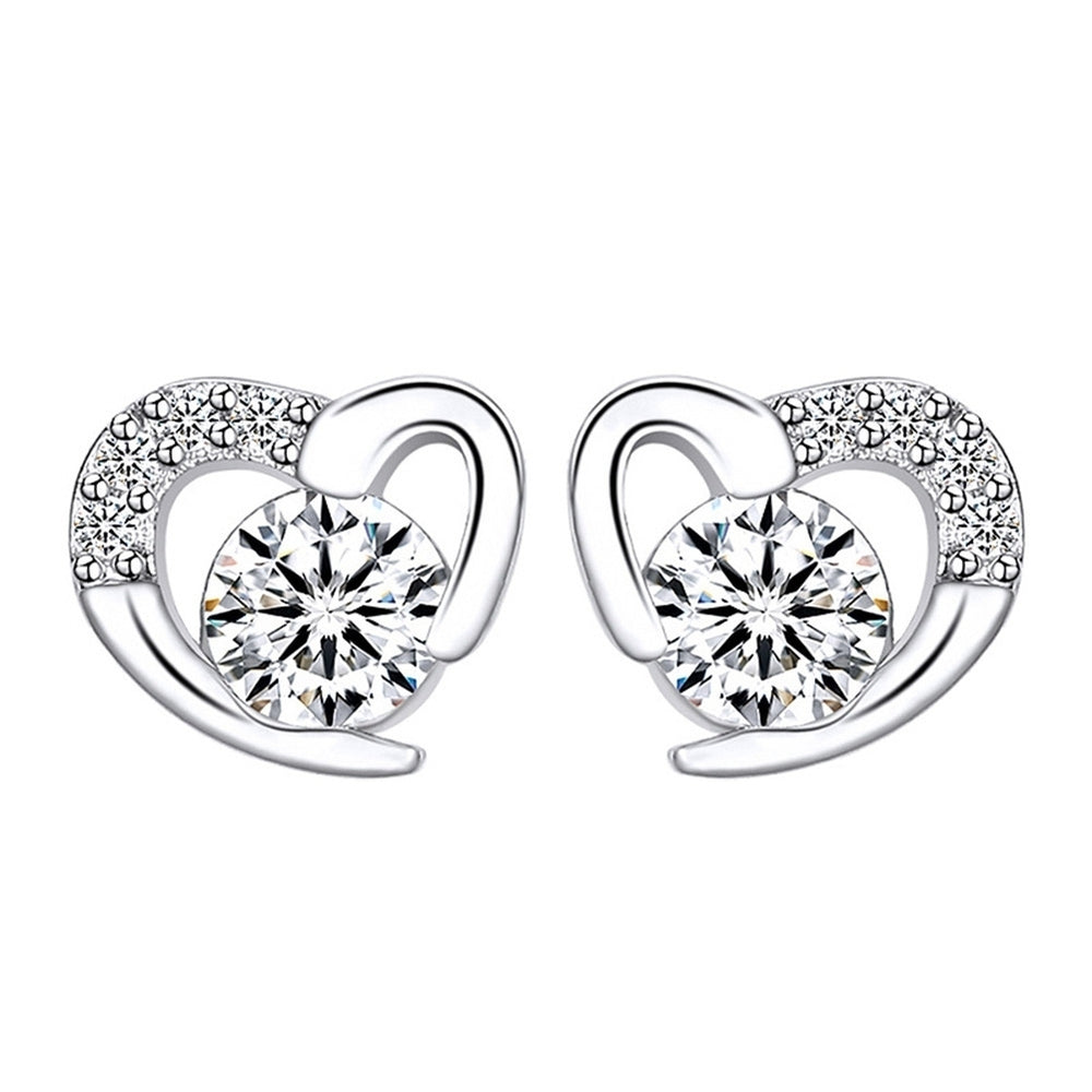 Fashion Women Cubic Zirconia Inlaid Love Heart Ear Stud Earrings Jewelry Gift Image 2