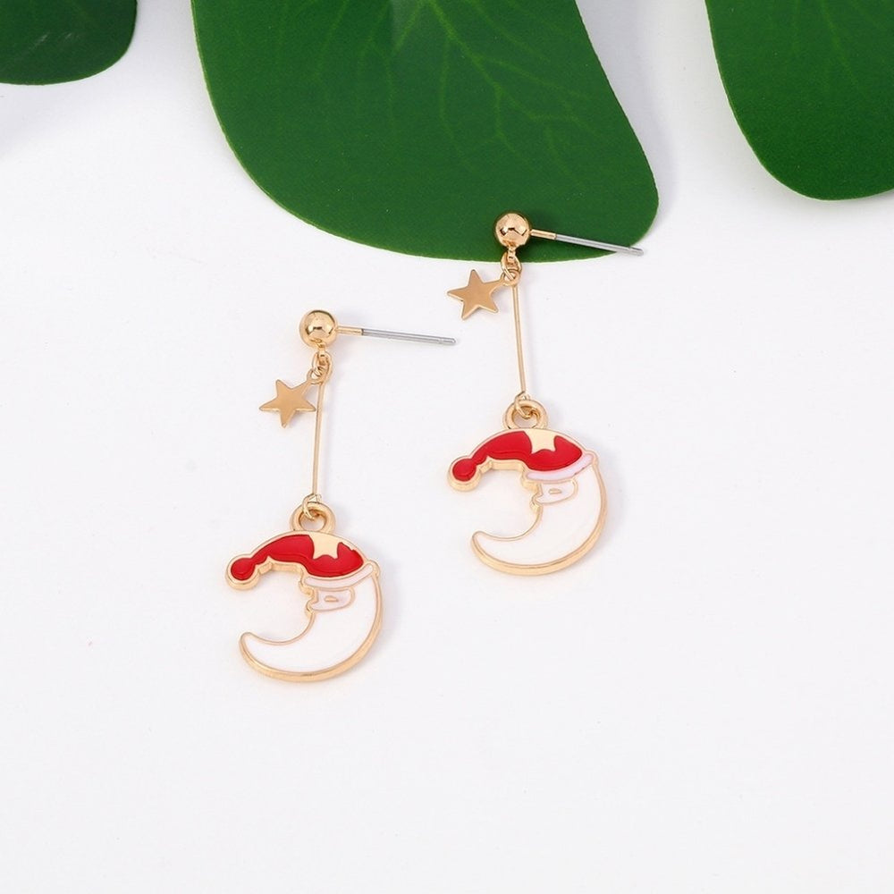 Women Fashion Christmas Style Moon Shape Dangler Earrings Jewelry Accessories Image 2