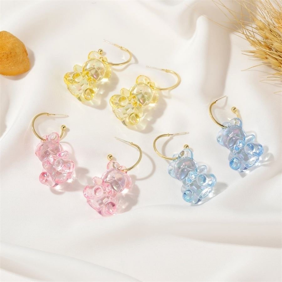 Women Lovely Three-Dimensional Transparent Bear Design Earrings Jewelry Gift Image 1