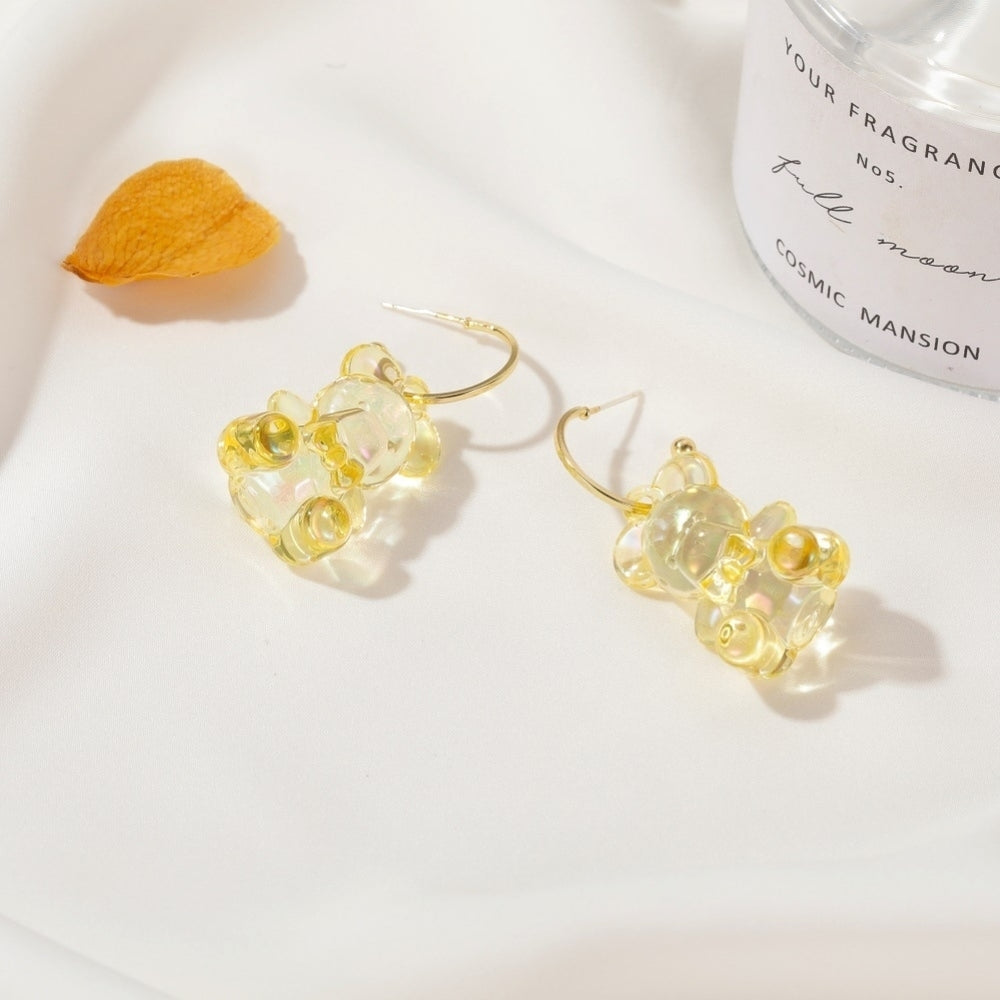 Women Lovely Three-Dimensional Transparent Bear Design Earrings Jewelry Gift Image 2
