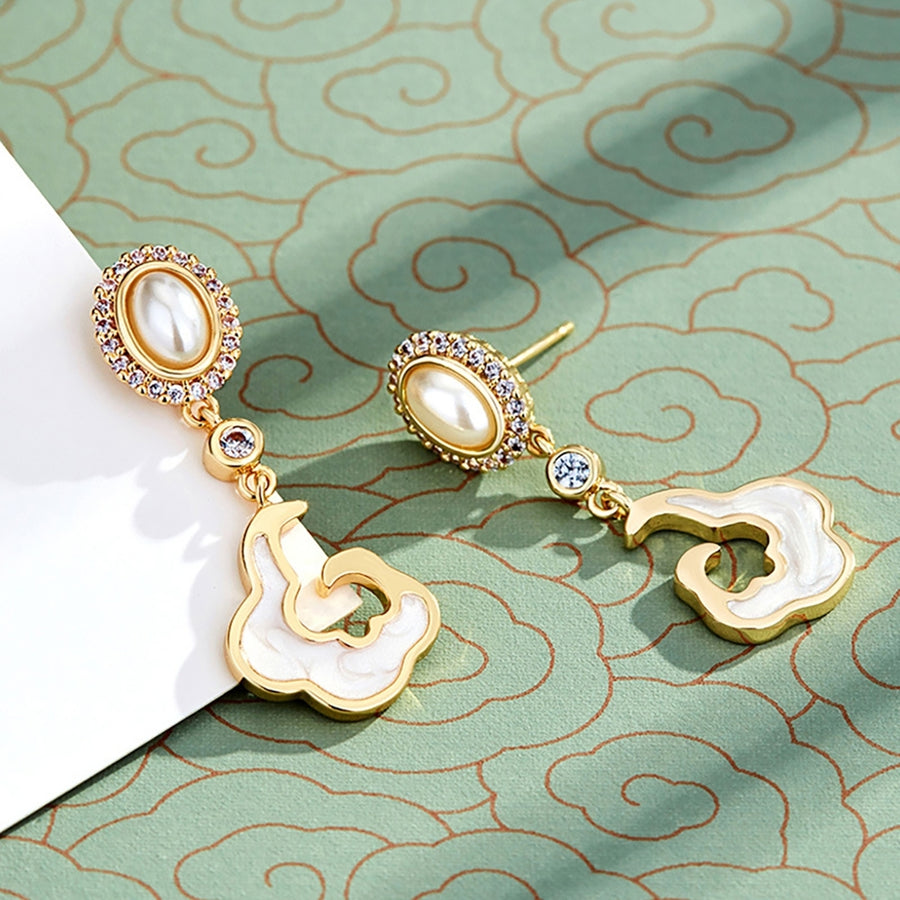 1Pair Earrings Chinese Style Elegant Fan Shape Long Tassel Stud Earrings for Wedding Image 1