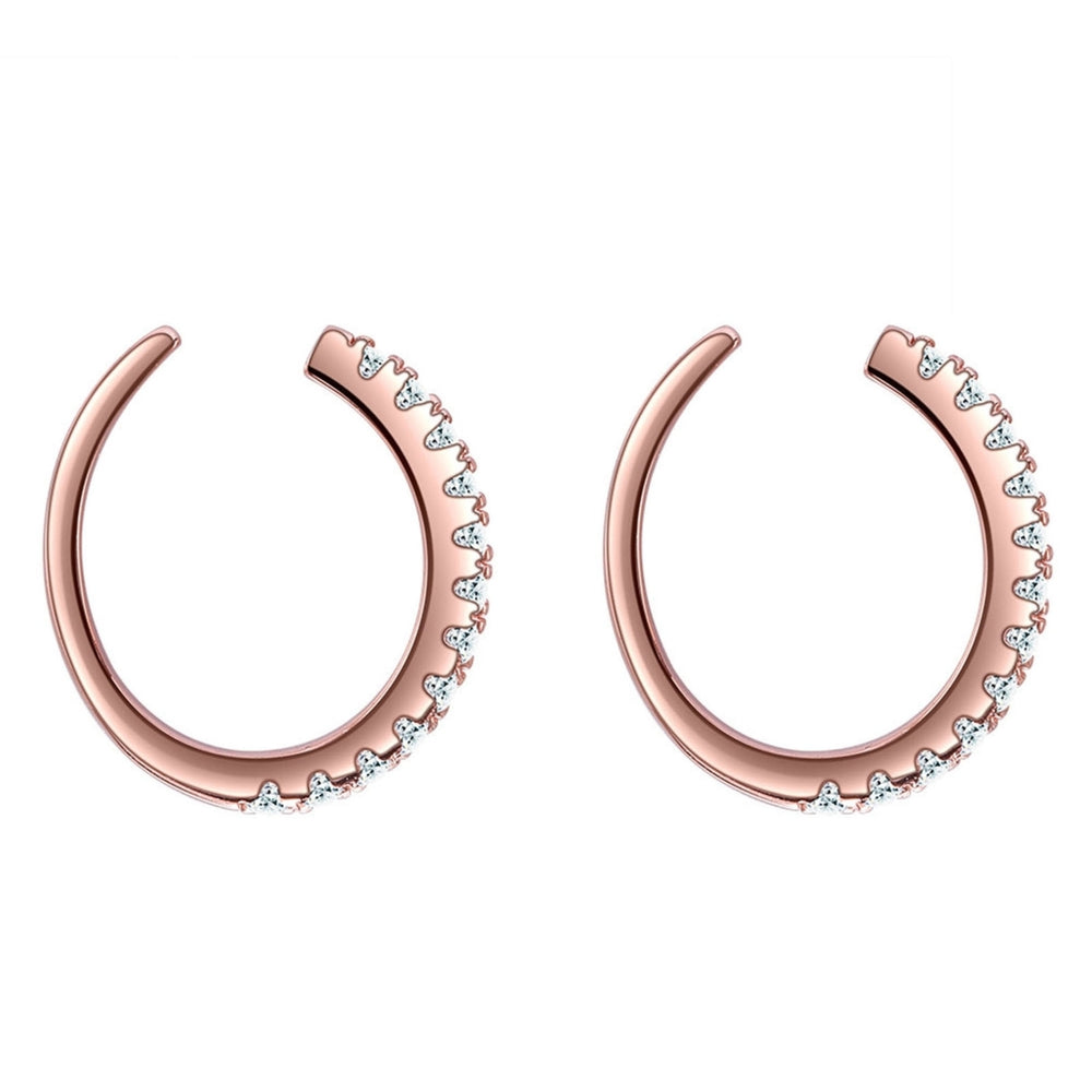 1 Pair SILVERHOO Earrings Round Shape Simple Ear Accessories Opening Circle Cubic Zirconia Earrings for Friends Image 2