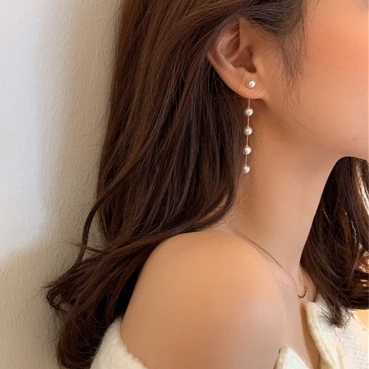 1 Pair Ladies Earrings Attractive Faux Pearl Earrings Charming Long Dangle Earrings for Daily Life Image 6