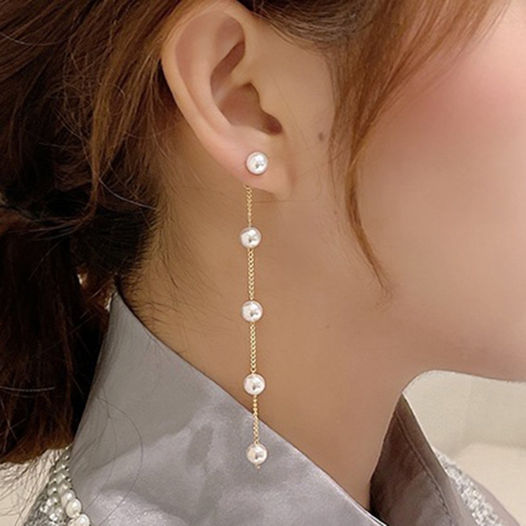 1 Pair Ladies Earrings Attractive Faux Pearl Earrings Charming Long Dangle Earrings for Daily Life Image 7