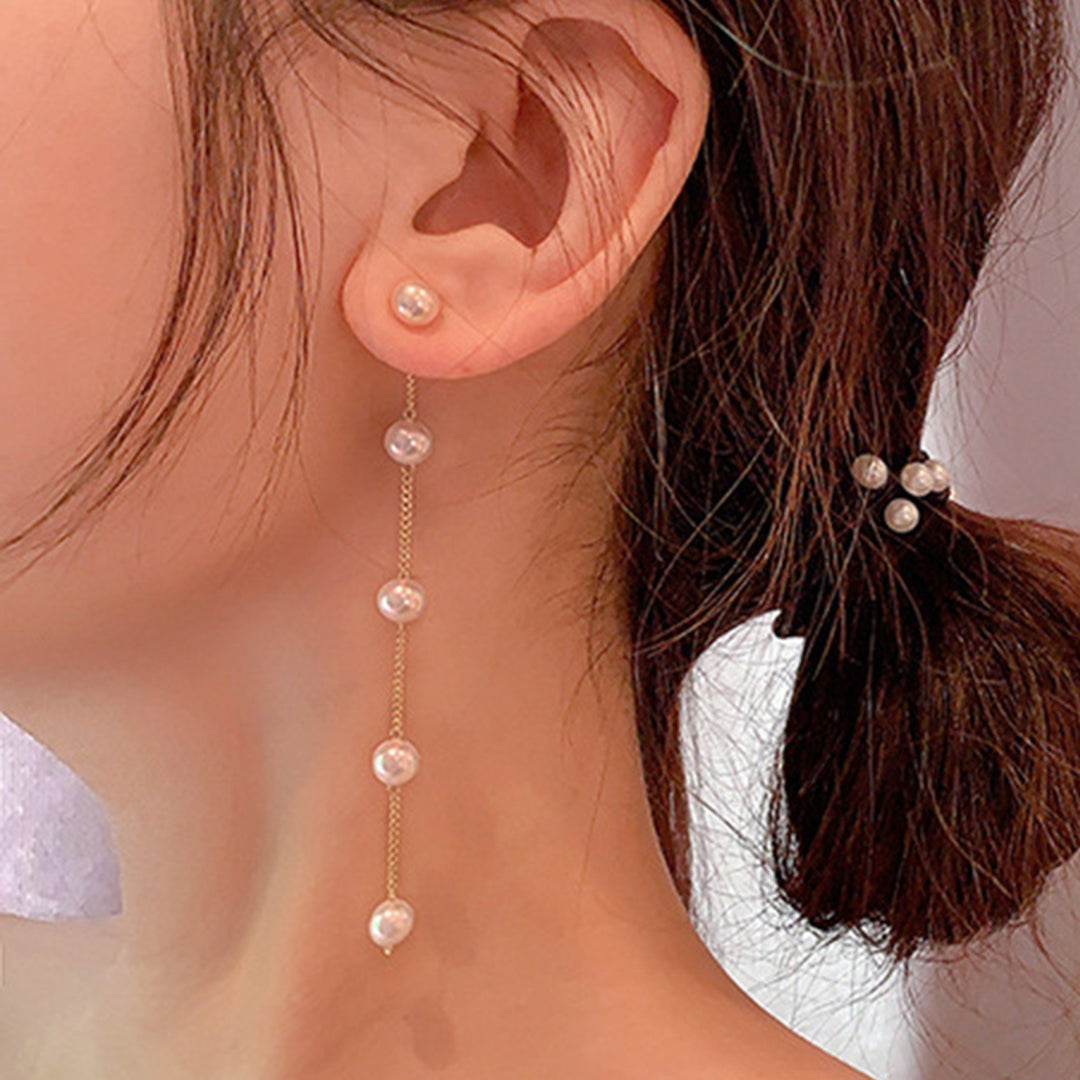1 Pair Ladies Earrings Attractive Faux Pearl Earrings Charming Long Dangle Earrings for Daily Life Image 12