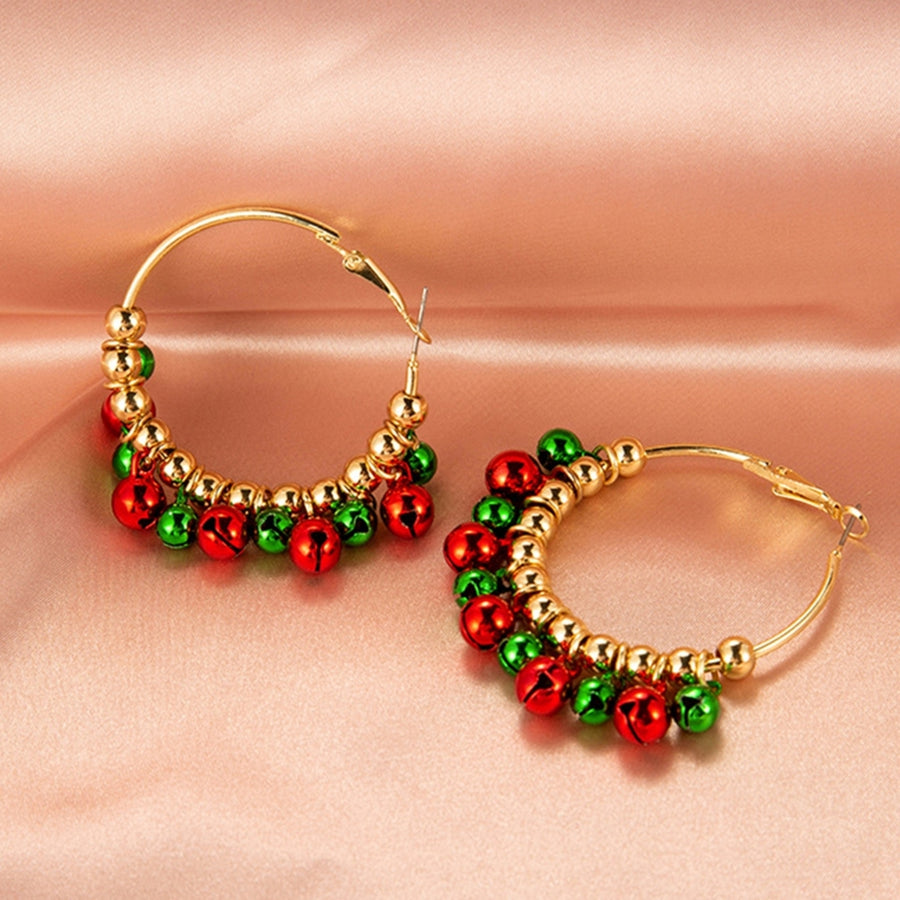 1 Pair Women Hoop Earrings Christmas Wreath Festive Small Bells Lightweight Tree Ball Hook Earrings for Festival Image 1