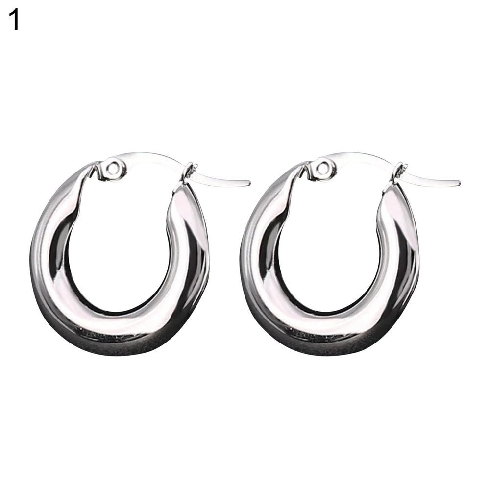 1 Pair Women Hoop Earrings Round Thicken Exaggerated All Match Solid Punk Earrings Jewelry Accessories Image 2