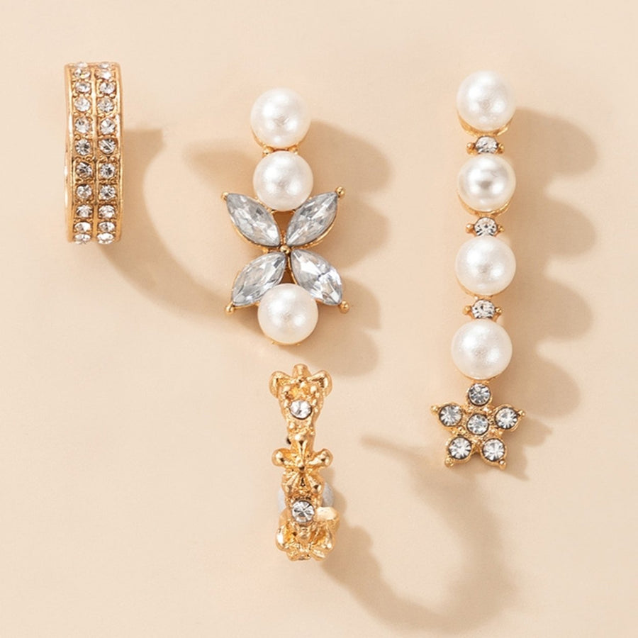 4Pcs Women Ear Studs Flower Shape Rhinestones Jewelry Electroplating Sparkling Stud Earrings for Daily Wear Image 1
