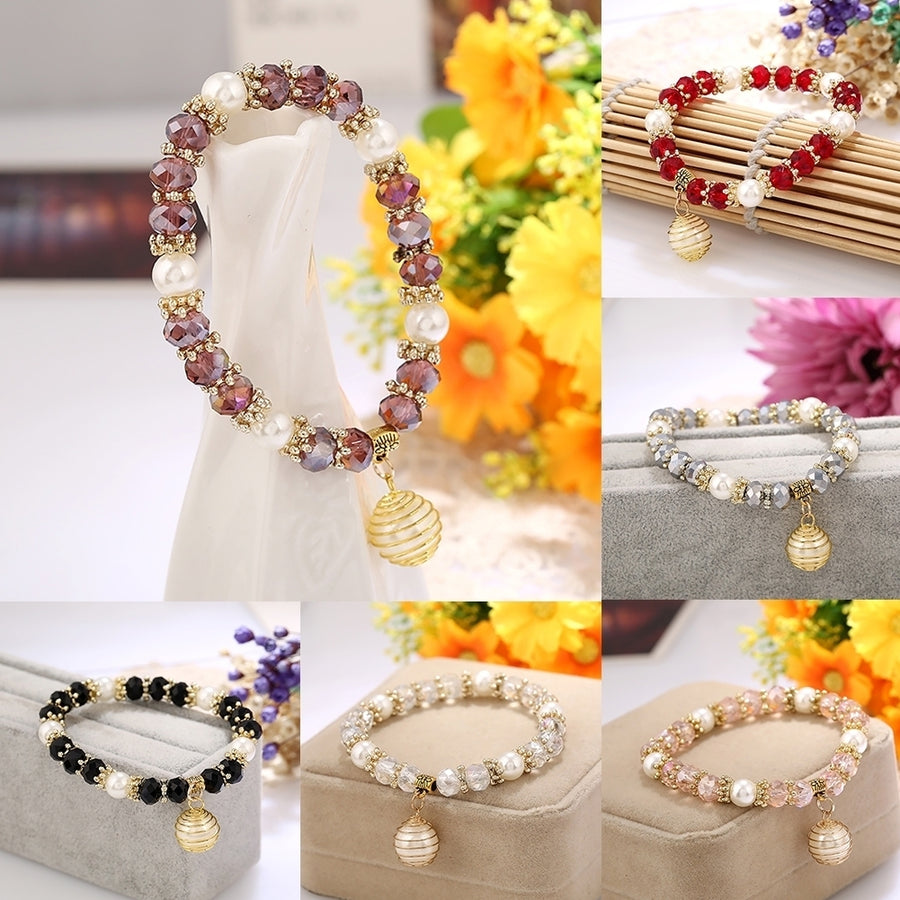 Women Beaded Bracelet Spiral Imitation Pearl Charm Pendant Elegant Jewelry Gift Image 1