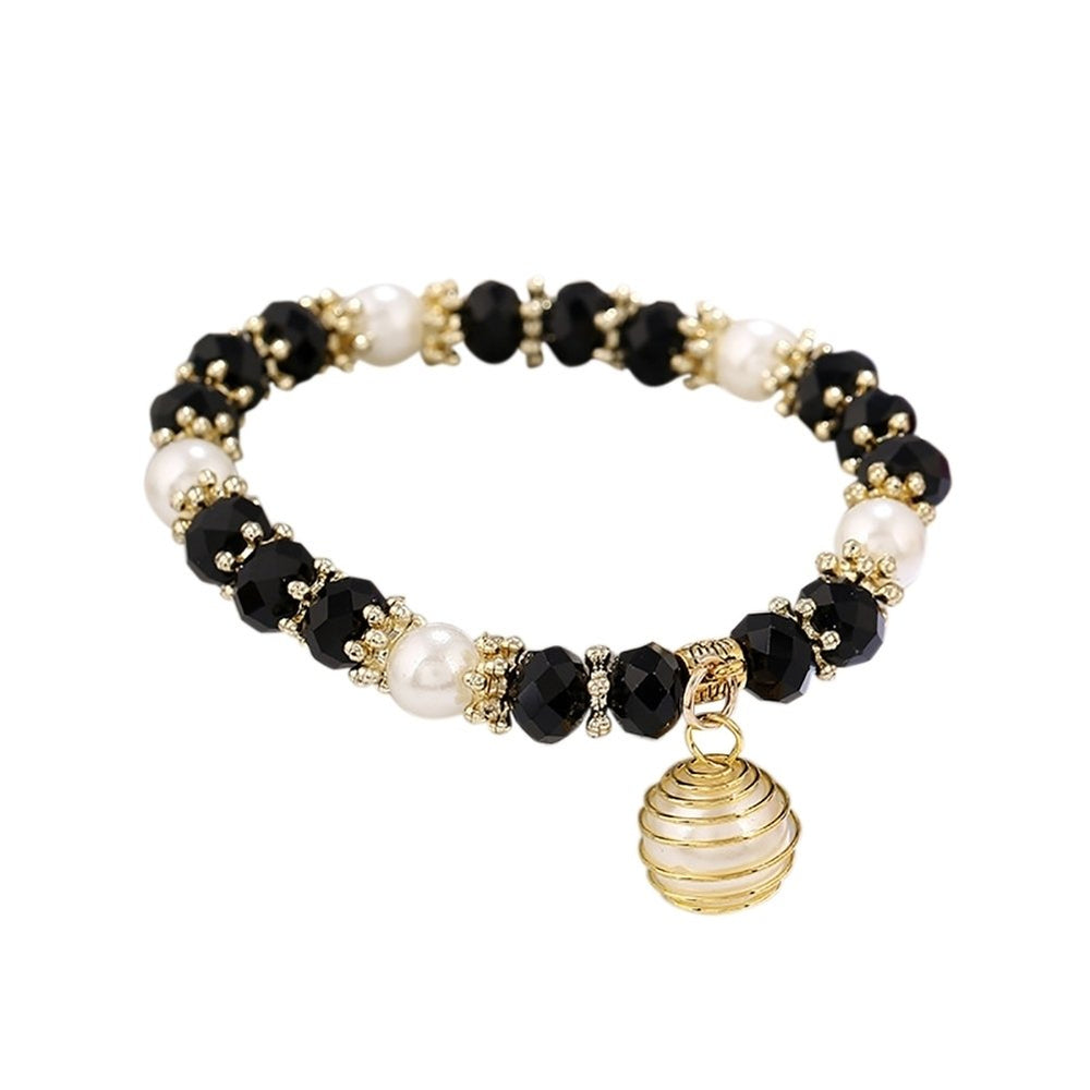 Women Beaded Bracelet Spiral Imitation Pearl Charm Pendant Elegant Jewelry Gift Image 2