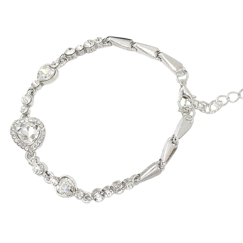 Women Heart Shape Blue Rhinestone Alloy Adjustable Elegant Chain Bracelet for Party Image 2