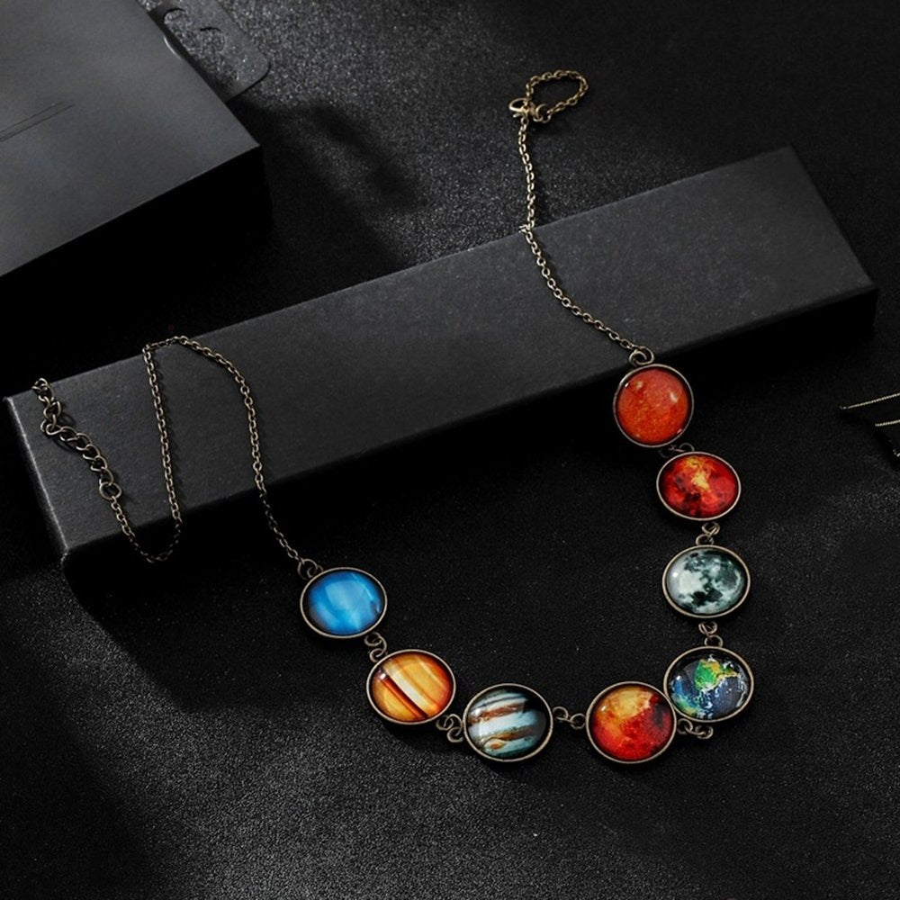 Universe Solar System Planet Galaxy Space Glass Illuminated Pendant Necklace Image 2