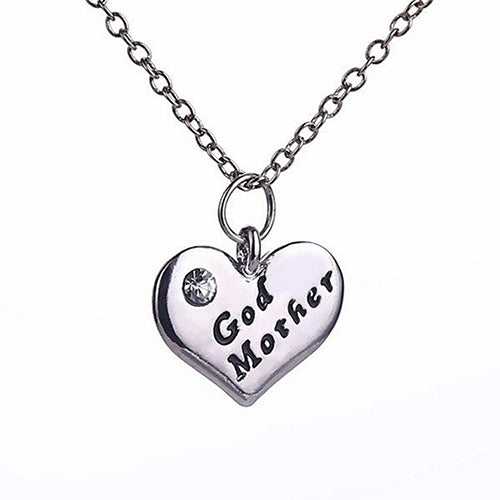 Love Heart Pendant Rhinestone Godmother Necklace Jewelry Mothers Day Mom Gift Image 1
