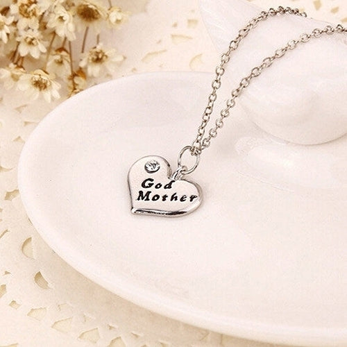 Love Heart Pendant Rhinestone Godmother Necklace Jewelry Mothers Day Mom Gift Image 2