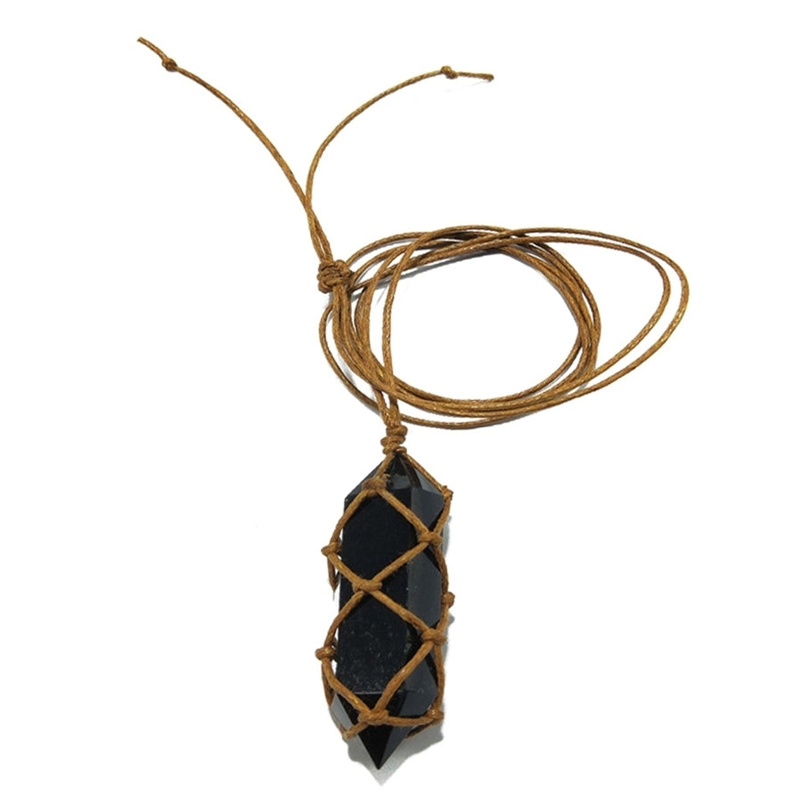 Retro Handmade Weave Rope Faux Obsidian Stone Hexagonal Pendant Necklace Jewelry Image 1